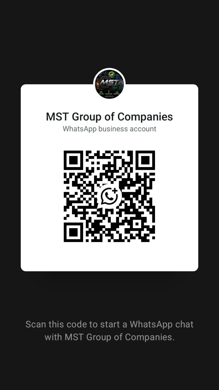 WhatsApp Business QR code for MST Group of Companies